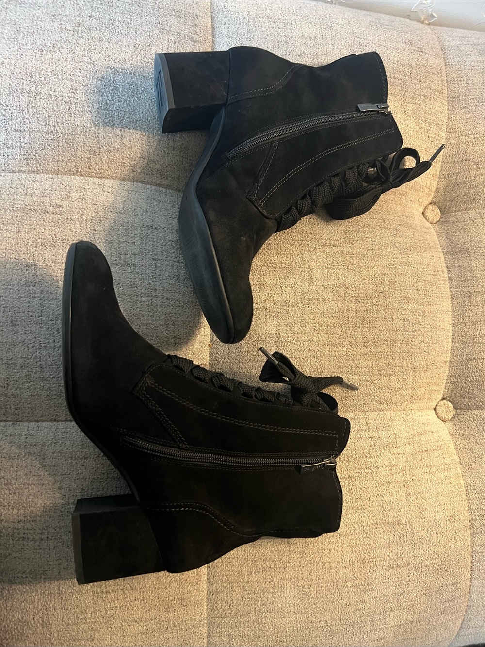 Paul Green Black Lace-Up Suede Ankle Boots Side Zipper 7.5